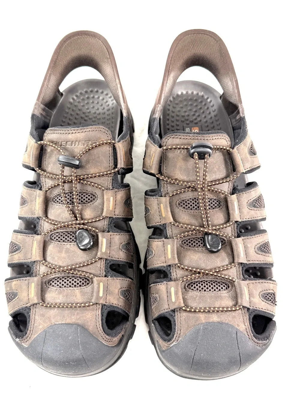 Skechers Men Size 13 Brown Slip Ins Water Shoe Bungee Laces Sandal Closed Toe